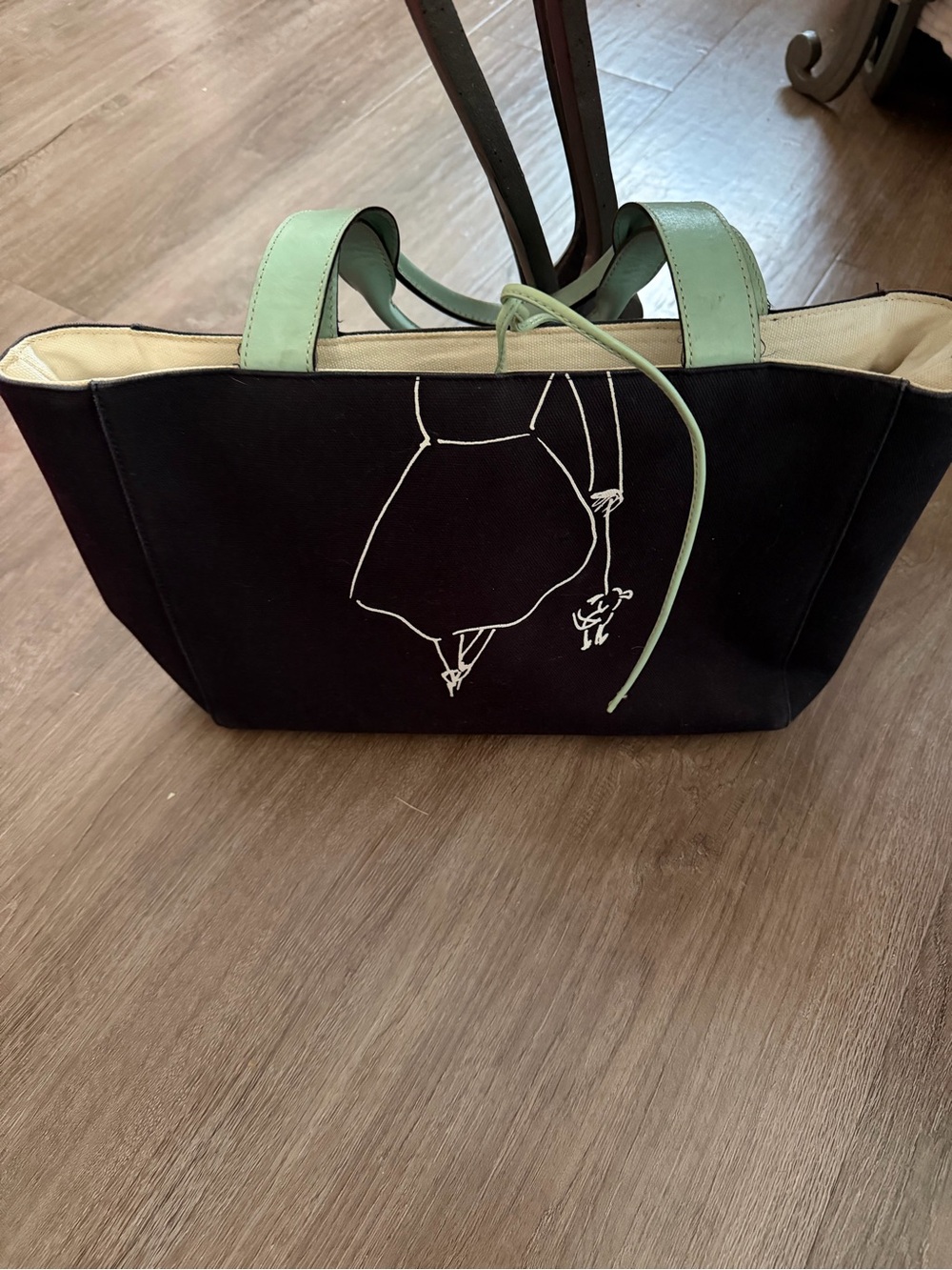 Kate Spade EUC Black Canvas Tote with Mint Handles - Women's Bag